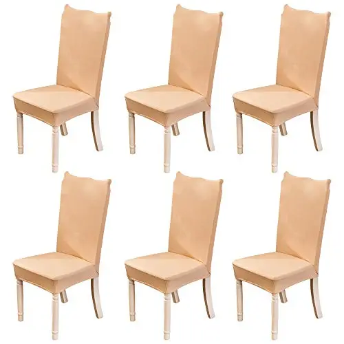 Okyuk Stuhlbezüge Set für Esszimmer, Stretch Schutzbezüge, waschbar, gelb, 6 Stück