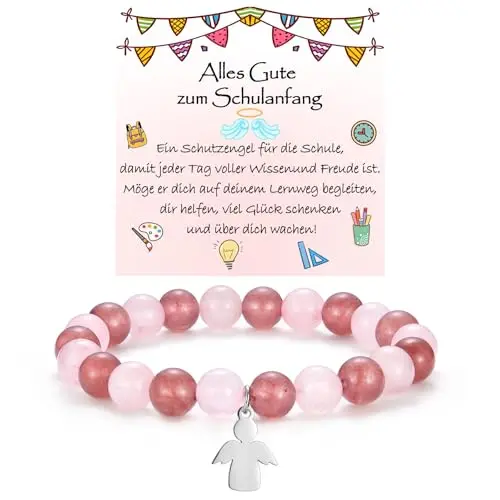 WOVEE Schutzengel Armband für Schulanfang, Engel Anhänger, Perlenarmband für Mädchen, Einschulungsgeschenk