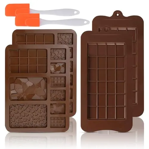 4er Set Silikon Schokoladenform für Tafelschokolade, BPA-frei, Antihaft, Braun