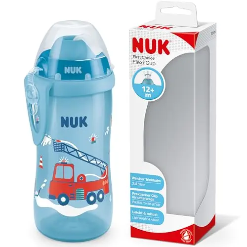 NUK Flexi Cup Trinklernbecher für Kleinkinder, 300 ml, auslaufsicherer, weicher Trinkhalm, Blau