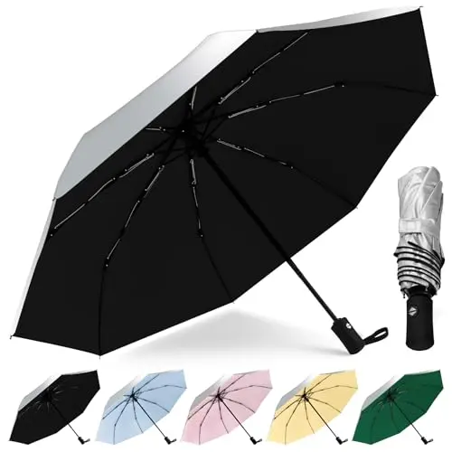 HEXSOLID 46 Inch UV Regenschirm - Handautomatik, winddicht und wasserdicht, Silber/Schwarz
