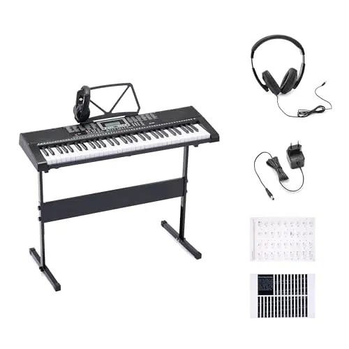 Amazon Basics 61-Tasten Digitalpiano für Anfänger mit Lautsprechern, 255 Klängen, 50 Demo-Songs und Zubehör, Schwarz