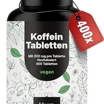 Hochpotente Koffeintabletten – 400 Stück, 200 mg pro Tablette, vegan, in Deutschland hergestellt