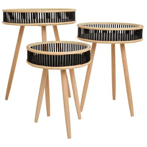 Eckige Bambus- und Holz-Möbel-Set, 3 Teile, Schwarz