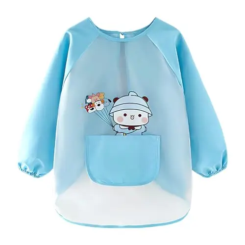 Greyoe Malschürze für Kinder mit Ärmeln - Wasserdicht und Schmutzabweisend (hellblau, XL)