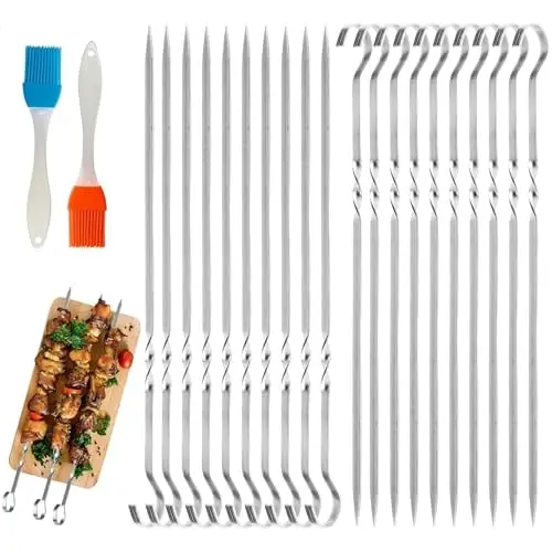 30 Stück Edelstahl Grillspieße 30CM - Kabob und Kebab Spieße für Grill und Lagerfeuer