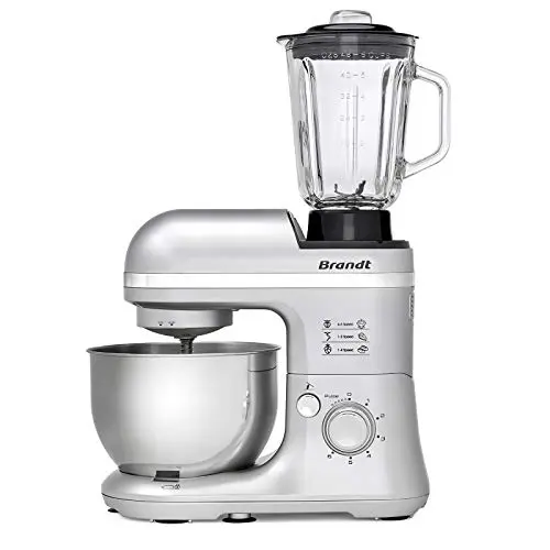 Brandt km650bs - Multifunktionsroboter mit Schüssel 4L und Mixer 1,5L, 6 Geschwindigkeiten + Puls, 650W, Zubehör wie Schneebesen, Schlagzubehör, Pürierer