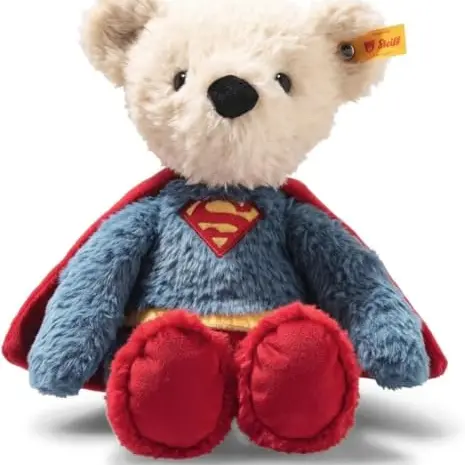 Steiff Teddybär Superman 29cm – Kuscheltier für Kinder und Fans im Superman Look, aus weichem Plüsch, waschmaschinenfest