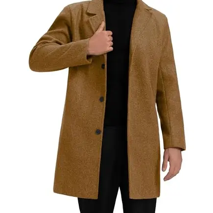 GLESTORE Herren Wintermantel Lang Trenchcoat in Khaki, Größe L