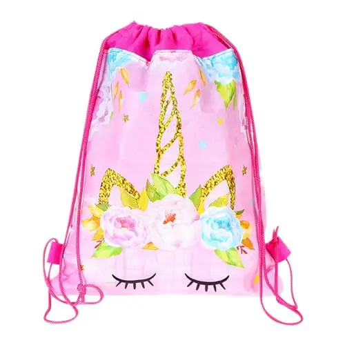 Kinder Kordelzug-Rucksack Einhorn - Wasserdichte Gym Tasche für Mädchen (Rosa)