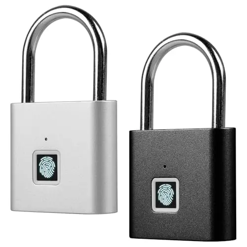 GAOUTO 2 Stück Biometrisches Fingerabdruck Vorhängeschloss - Wasserdicht und USB-aufladbar für Gym und Büro