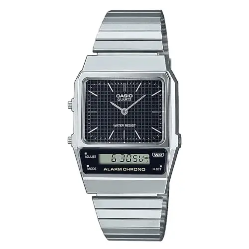 Casio QD Black Herrenuhr mit silbernem Armband, Quarz, CA.AQ-800E-1AEF
