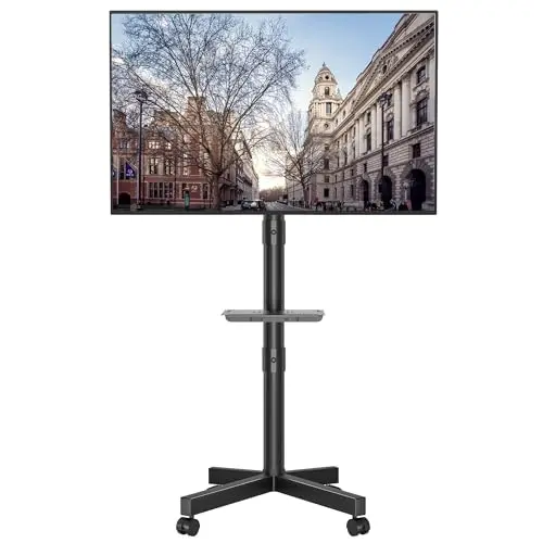 BONTEC TV Ständer auf Rollen, neigbar, höhenverstellbar, geeignet für 23–60 Zoll TVs, max. 25 kg