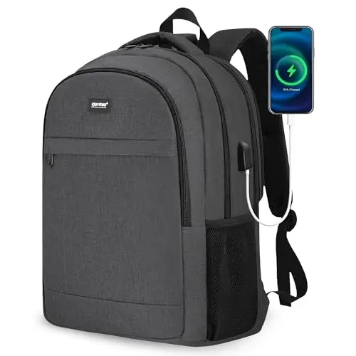 TANTOMI Herren Rucksack 17 Zoll - Großer Schulrucksack mit USB-Ladeanschluss, staub- und wasserabweisend, Schwarz
