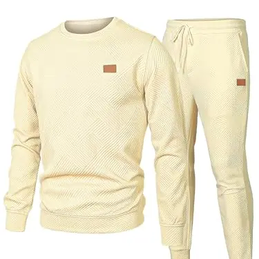 JMIERR Herren Jogginganzug Set, 2-teilig, Casual Sportanzug, Apricot, 2XL