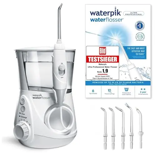 Waterpik Ultra Professional Munddusche, Testsieger 2026, 6 Aufsätze, 10 Modi, Timer, weiß