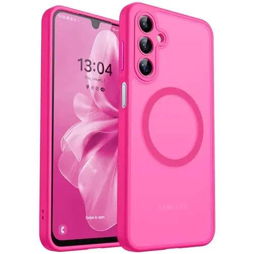 CANSHN Samsung Galaxy A16 Hülle mit Kameraschutz für MagSafe - Militärschutz & extrem haltbare Handyhülle in transluzentem, leuchtendem Rosa