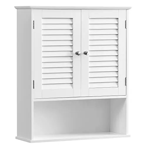 VASAGLE Badezimmerschrank mit Lamellentüren und offenem Fach, weiß, 20 x 60 x 70 cm