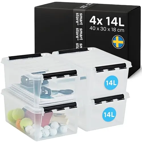 SmartStore 4x Aufbewahrungsbox Classic 14L - Stapelbar mit Deckel, lebensmittelecht, 10 Jahre Garantie