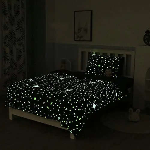 Leuchtender Bettbezug mit blauen Cartoon-Sternen für Kinder – Bettwäsche Set 155 x 220 cm