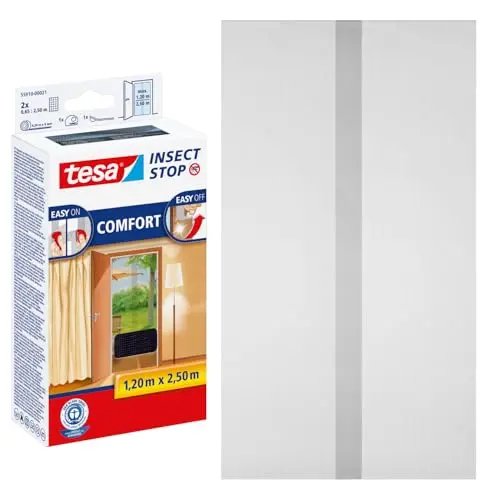 tesa Insect Stop COMFORT Fliegengitter für Türen - Insektenschutz ohne Bohren, anthrazit (120 cm x 250 cm)