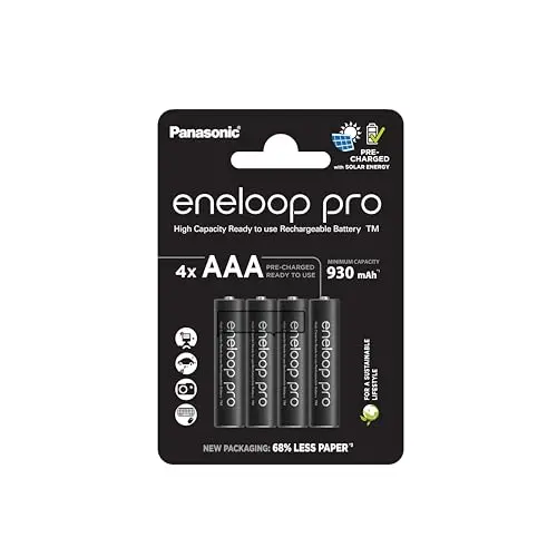 eneloop pro AAA/Ni-MH Akku 4er-Pack, 930mAh, wiederaufladbar, plastikfrei, schwarz
