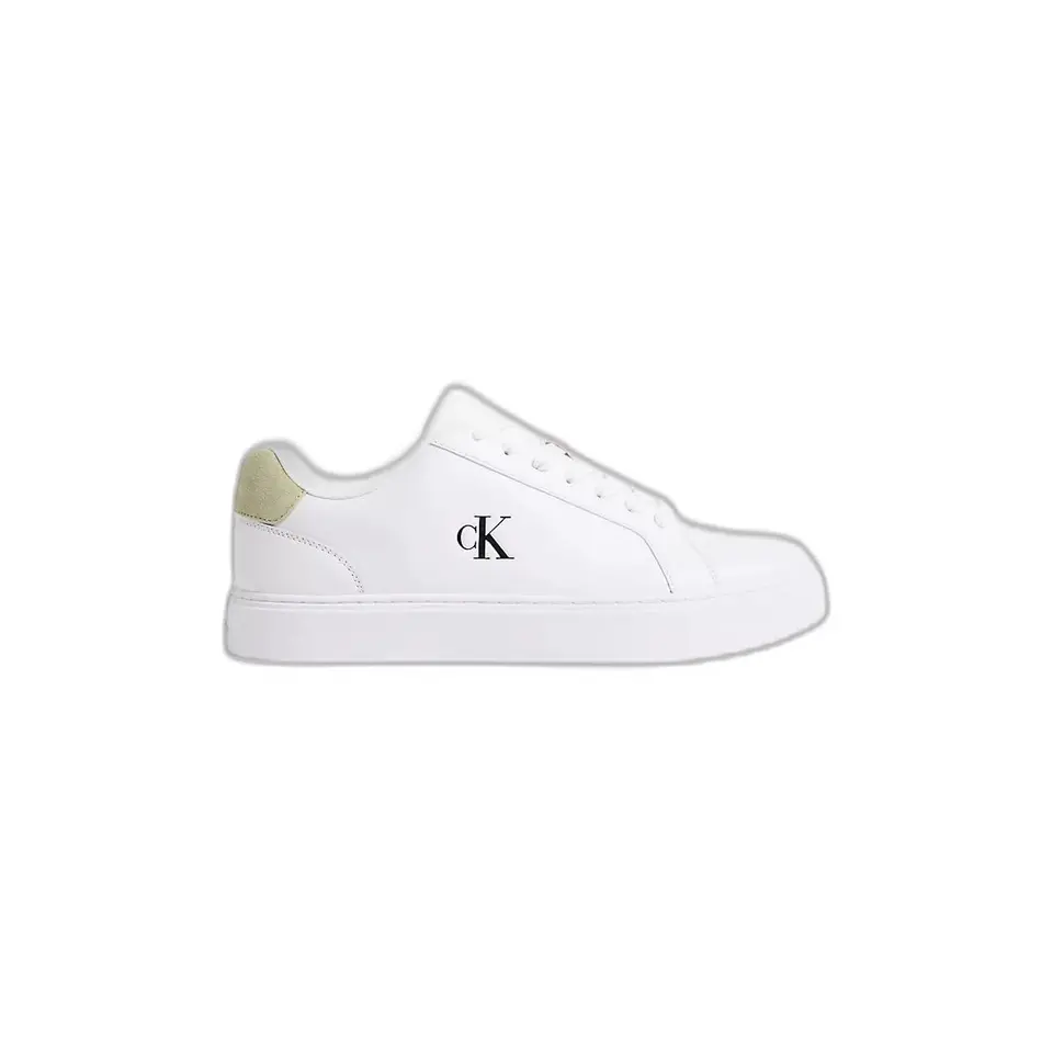 Calvin Klein Herren Cupsole Sneaker Classic Laceup aus Leder, Weiß (Bright White/Sage Green), 45