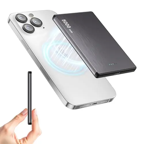Power Bank 5000mAh mit Magnetischer Wireless Schnellladefunktion - Kompatibel mit iPhone 13/14/15/16/17 (Grau)