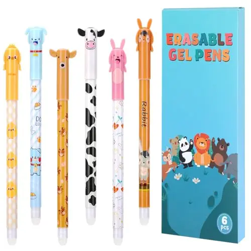 Thboxes Radierbare Gelstifte, 6 Stück, 0,5 mm, Tier-Design, Bunt