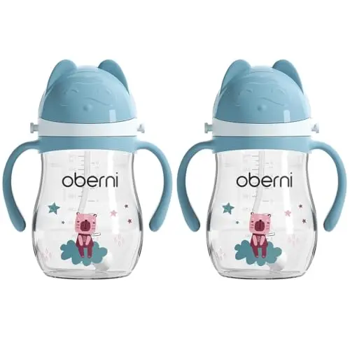 Oberni Trinklernbecher 270ml für Kleinkinder, auslaufsicher & BPA-frei, mit Griffen, Blau, 2 Stück