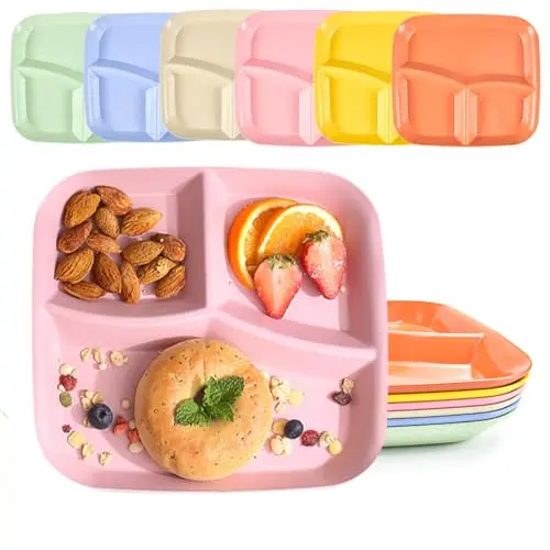 SLTAXAR 6-teiliges Set Unterteilungsteller 25x22,5 cm für Snacks und Portionskontrolle