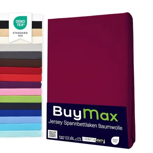 Buymax® Spannbettlaken 120x200cm Doppelpack, 100% Baumwolle, Jersey, Farbe Bordeaux