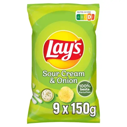 Lay's Sour Cream & Onion – Knusprige Kartoffelchips für die perfekte Party (9 x 150 g)