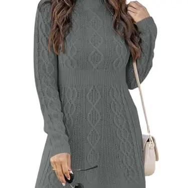 Ebifin Damen Strickkleid A-Linie Elegant Dunkelgrau Größe M
