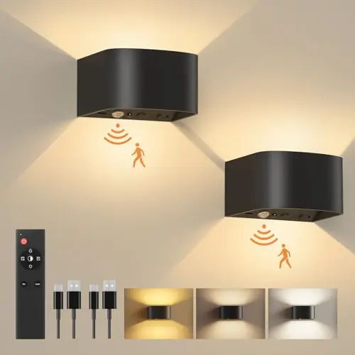 FULEN Akku Wandlampe mit Bewegungssensor und Fernbedienung - 3 Farben, dimmbar, 2 Stück