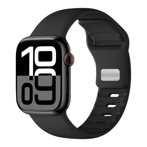 Oielai Sportarmband für Apple Watch 42mm/38mm/40mm/41mm - Weiches Silikon Ersatzarmband für Damen und Herren, Schwarz