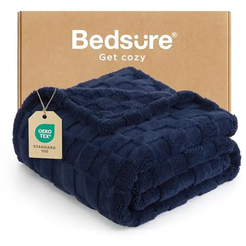 BEDSURE Kuscheldecke Flauschig - Weiche Karierte Fleecedecke, Marine Blau, 130 x 170 cm