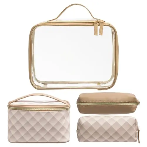 Navaris 4-in-1 Reise Makeup Tasche – Kompakt, leicht & langlebig aus PU-Leder für unterwegs