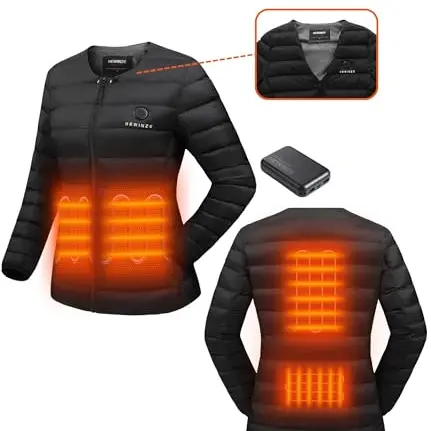 HEWINZE Beheizbare Damenjacke mit Powerbank, Steppjacke mit V-Ausschnitt/Rundhalsausschnitt