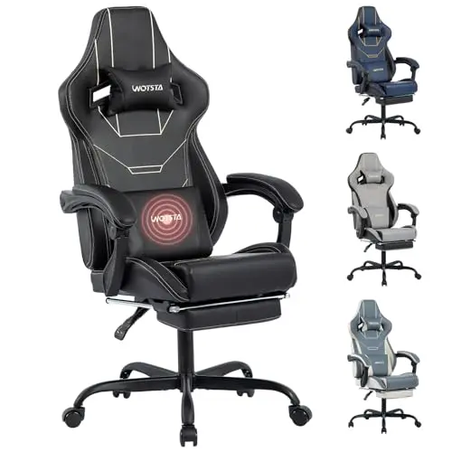 WOTSTA Ergonomischer Gaming Stuhl mit Fußstütze - Höhenverstellbar und Gepolstert, Schwarz