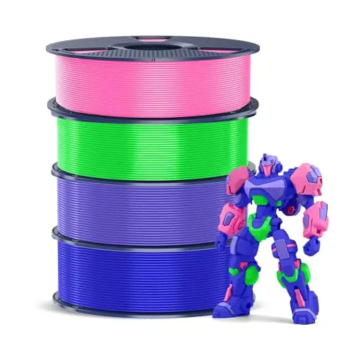 SUNLU PETG Filament Bundle, 4 Rollen (je 1kg), Zähes, schlagfestes 3D-Druckmaterial in Rosa, Lavendelviolett, Blau & Grün