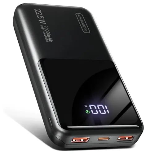 Power Bank 20000mAh mit Schnellladefunktion und LCD Display für Smartphones – Schwarz