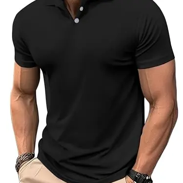 PINSPARK Herren Polohemd Slim Fit Kurzarm Schwarz XL, bequemes Sport- und Golfshirt (1 Stück)