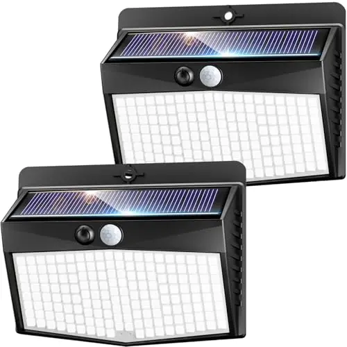 nipify Solarlampen für Außen, 2er Set mit Bewegungsmelder, 168 LED, wasserfest, für Garten, Garage & Hof