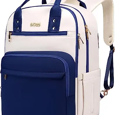 17 Zoll Laptop Rucksack für Damen und Herren, wasserdichte Tasche mit USB-Port, blau-weiß