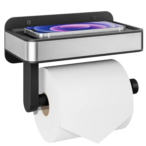 Kitsure Toilettenpapierhalter ohne Bohren, für große Rollen, mit Ablage, Schwarz
