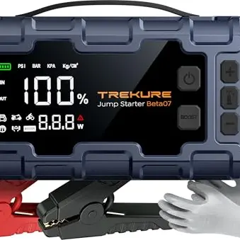 TREKURE Starthilfe Powerbank mit Luftkompressor und 6000A, LED Licht für Autos bis 12L Diesel