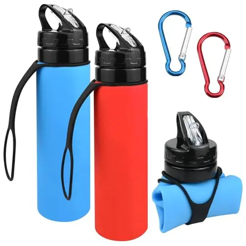 CECOMBINE Faltbare Trinkflasche 600ml, 2 Stück, Auslaufsicher, BPA-frei, für Wandern und Reisen