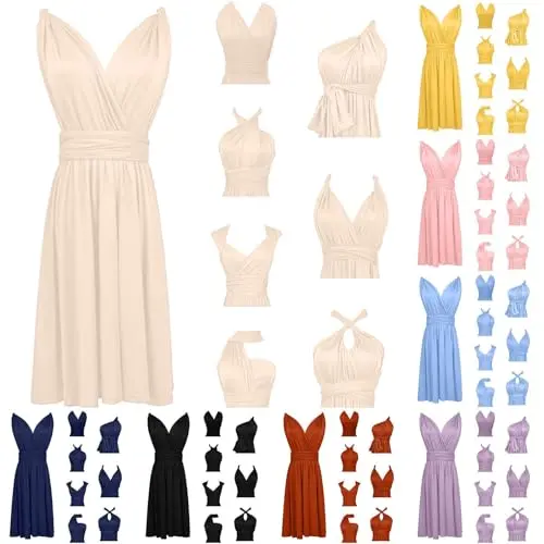Elegantes Damen-Hochzeitsgastkleid, Multiway & Wickel-Design, Kurze Abend- und Cocktailkleider