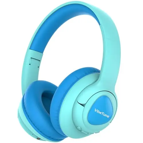 VibeTune Bluetooth Kopfhörer für Kinder - 60 Std Spielzeit, faltbar, in Blau Macaron